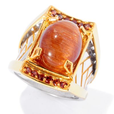 129-364 - Men's en Vogue II 14 x 10mm Rutilated Quartz & Mocha Zircon Textured Ring 