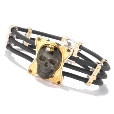 129-365 - Men's en Vogue II 25 x 15mm Carved Black Obsidian & Black Spinel Skull Bracelet 