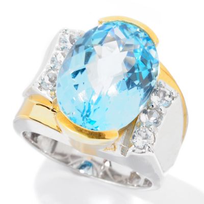 129-370 - Men's en Vogue II 11.18ctw Checkerboard Cut Sky Blue Topaz & White Topaz Ring 