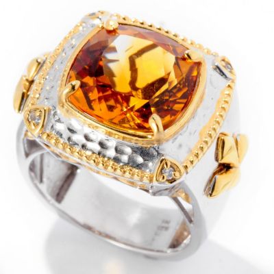 129-372 - Men's en Vogue II 8.29ctw Citrine & White Sapphire Cross Detail Ring 