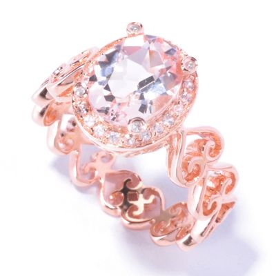 SS/P RING 9x7MM MORGANITE & WHITE ZIRCON FILIGREE HEART BAND