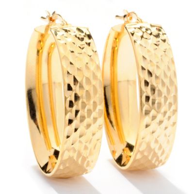 129-391 - Scintilloro&trade; Gold Embraced&trade; Diamond Cut Front Facing Oval Hoop Earrings 