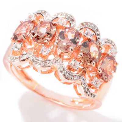 SS/18K ROSE VERMEIL RING COLOR-CHANGE GARNET & WHT ZIRCON BAND