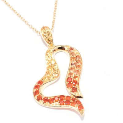 129-404 - NYC II 1.36ctw Fire Opal & Multi Color Sapphire Heart Pendant w/ 18'' Chain 