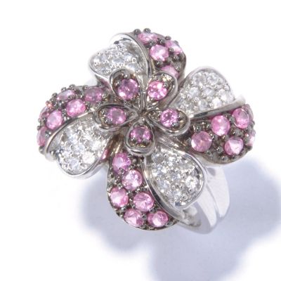 129-407 - NYC II 1.48ctw Pink Spinel & White Zircon Flower Ring 