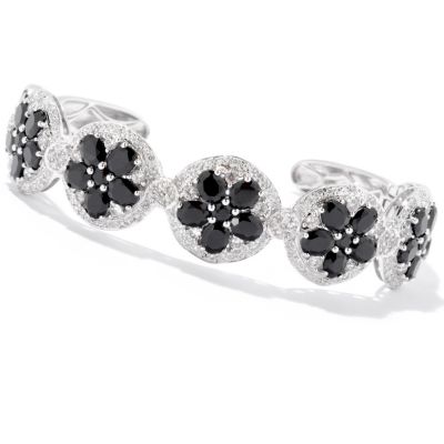 129-413 - NYC II Black Spinel & White Zircon Flower Link Cuff Bracelet 