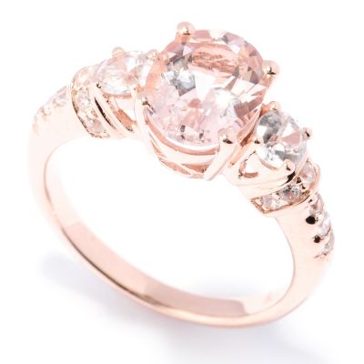 SS/18K ROSE VERMEIL RING 3-STONE MORGANITE & WHT ZIRCON