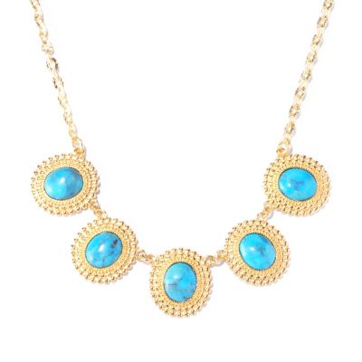 BRONZE/18KGP NECK TURQUOISE BEADED DISCS - 19"