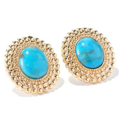 BRONZE/18KGP EAR TURQUOISE BEADED STUD