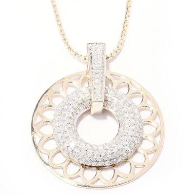 129-453 - Beverly Hills Elegance 14K Gold 1.00ctw Diamond Circle Pendant w/ 18'' Chain