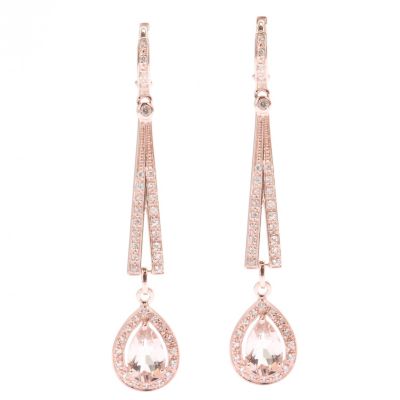 129-482 - NYC II 2.25'' 3.66ctw Morganite & White Zircon Elongated Drop Earrings 