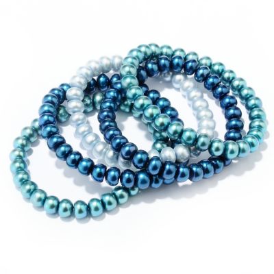 129-483 - Gem Treasures Set of Five 7'' 8-9mm Freshwater Cultured Pearl Power Bead Bracelets
