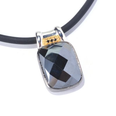 MEN'S - SS/PALL PEND FACETED HEMATITE w/ BLK DIA w/ 22" RUBBER CORD