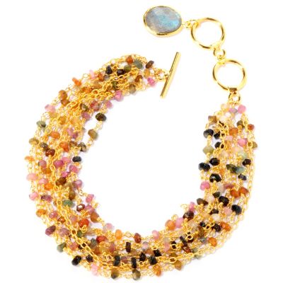 KA - SS/18KGP BRAC MULTI-TOURM MULTI-STRAND W/ TOGGLE CLASP/GEM DROP "BISCAYNE"