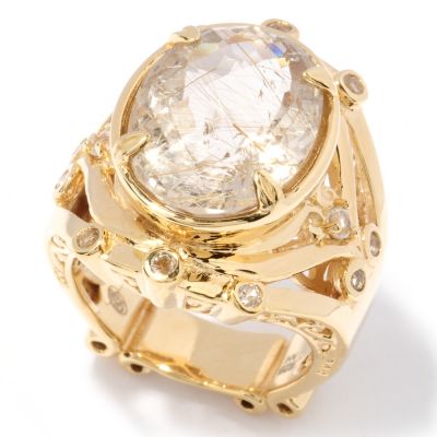 SS/YV GOLDEN RUT W/ WHITE TOPAZ OVAL RING