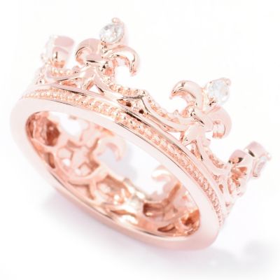 129-493 - Dallas Prince Designs White Zircon Fleur-de-lis Crown Ring 