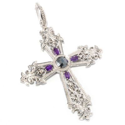 SS CROSS ENHANCER WITH HEMATITE, AMY OVAL & MARCASITE
