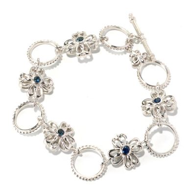 129-496 - Dallas Prince Sterling Silver 7.75'' Blue Sapphire Flower & Circle Bracelet