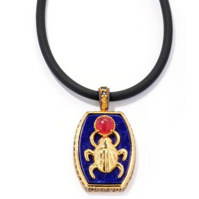 MEN'S - SS/PALL PEND EGYPTIAN SCARAB LAPIS & RED JADE w/ 22" RUBBER CORD