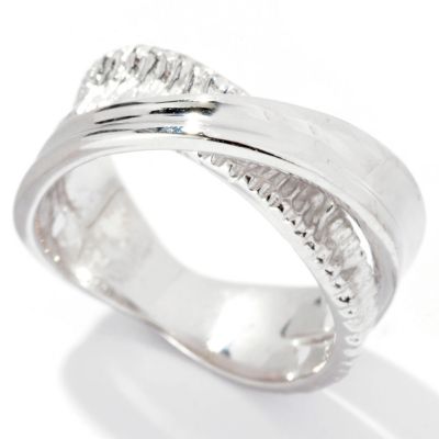 SS/P RING DOUBLE BAND TEXTURED w. HIGH POLISH OVERLAY
