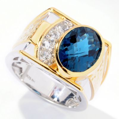 MEN'S - SS/PALL RING LONDON BLUE TOPAZ & WHT TOPAZ