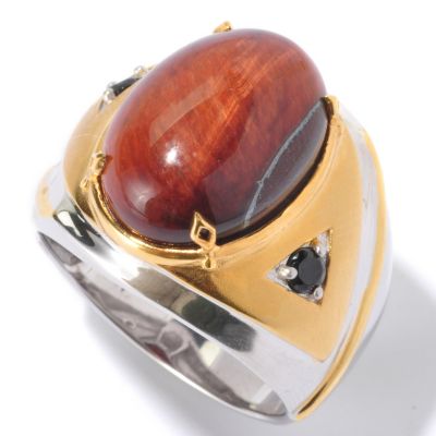 MEN'S - SS/PALL RING TIGER EYE & BLK SPINEL