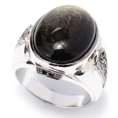 129-527 - Men's en Vogue II 20 x 15mm Black Obsidian & Black Diamond Ring 