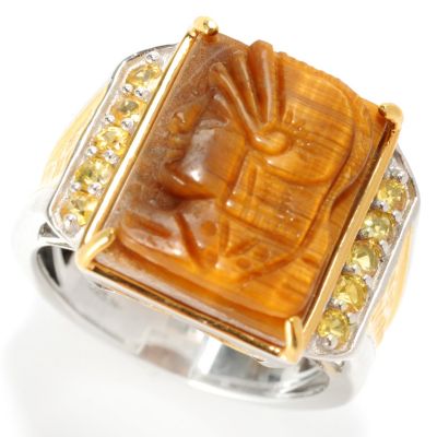 MEN'S - SS/PALL RING KNIGHT'S HEAD CARVED TIGER EYE & GEM
