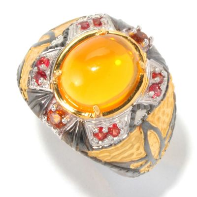 129-533 - Men's en Vogue II 12 x 10mm Fire Opal, Sapphire & Madeira Citrine Oval Ring 
