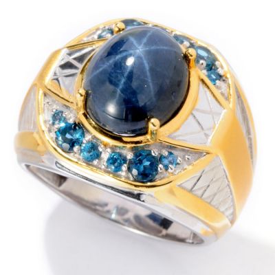 129-534 - Men's en Vogue II 12 x 10mm Blue Star Sapphire & London Blue Topaz Ring 