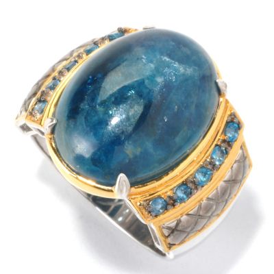 MEN'S - SS/PALL RING OPAQUE APATITE & LONDON BLUE TOPAZ