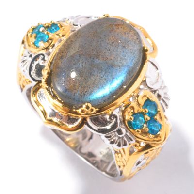 129-541 - Gems en Vogue II 14 x 10mm Blue Labradorite & Neon Apatite Ring