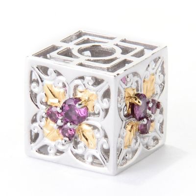 129-543 - Gems en Vogue II Rhodolite Garnet Poinsettia Cube Slide-on Charm 