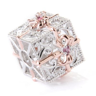 SS/PALL CHARM PINK TOURMALINE GIFT BOX & BOW CUBE