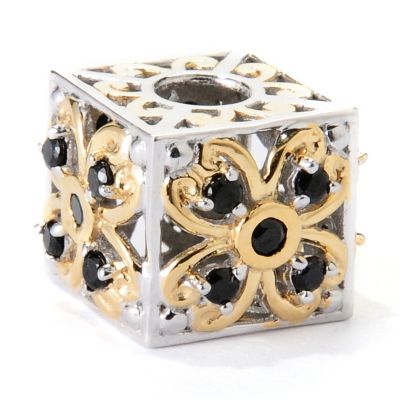 129-546 - Gems en Vogue II Black Spinel Flower Cube Slide-on Charm 
