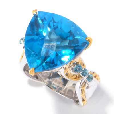 129-548 - Gems en Vogue II 16.22ctw Trillion Swiss Blue Topaz & Blue Zircon Ring 