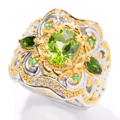 SS/PALL RING 9X7mm PERIDOT w/ CHROME DIOP & TSAV