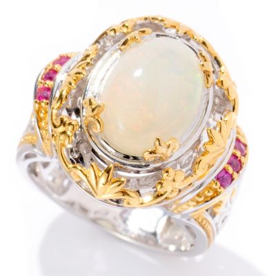 129-553 - Gems en Vogue II 11 x 9mm Ethiopian Opal & Pink Sapphire Ring 