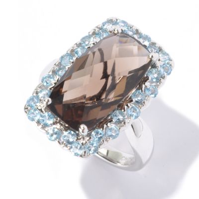 129-558 - NYC II 6.50ctw Smoky Quartz & Swiss Blue Topaz Ring 