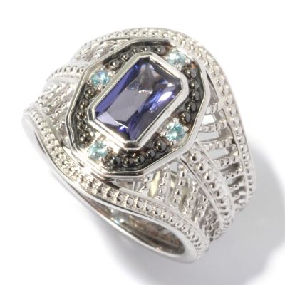 129-564 - NYC II Radiant Cut Iolite & Blue Zircon Ring 