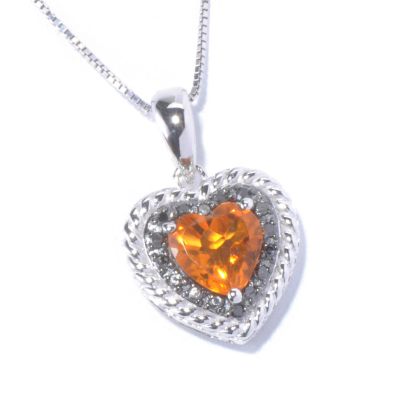 129-568 - Gem Treasures Sterling Silver 1.10ctw Citrine & Diamond Heart Pendant w/ Chain