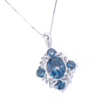 129-569 - Gem Treasures Sterling Silver 6.00ctw London Blue Topaz Pendant w/ Chain 