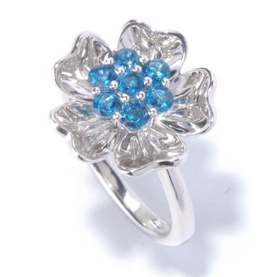 SS PAVE FLOWER RING WITH BLUE TOPAZ
