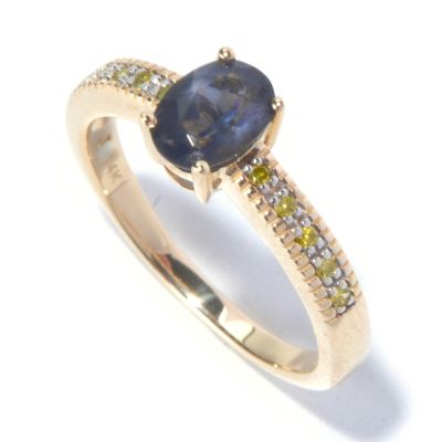 14K YG BLUE SPINEL DIAMOND RING