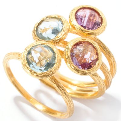 BRONZE/18KGP RING SET OF 4 AMETHYST AND BLUE TOPAZ