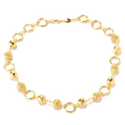 BRNZ/18KGP NECK HIGH POLISH CIRC LINK w/WIRE WRAPPED BEADED&HAMMERED STATIONS