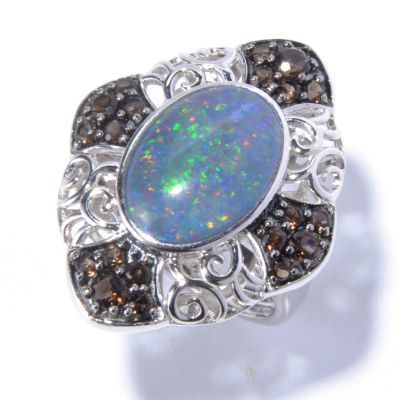 SS OVAL MOSIAC OPAL TRIPLET RING SMKY TOPAZ