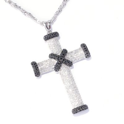CROSS PENDANT W/ WHITE ZIRCON AND BLACK SPINEL