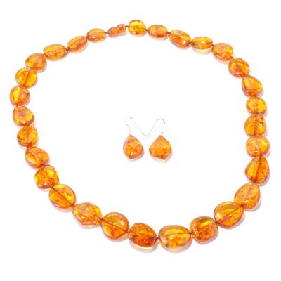 129-597 - Gem Insider Sterling Silver Colored Amber Earrings & 24'' Necklace Set 