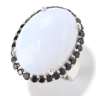 SS BLUE CHALCEDONY WITH BLACK SPINEL RING